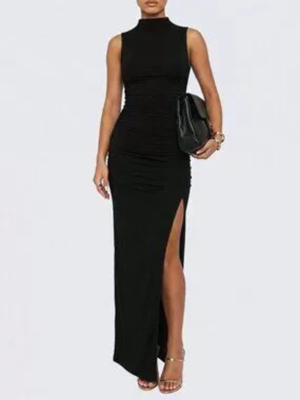 ZARA Black Elegant Women's Sexy Round Neck Bodycon Sleeveless Split maxi Dress